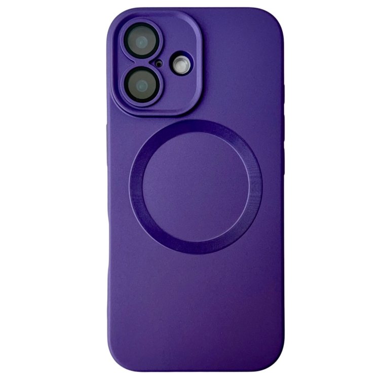 For iPhone 16 Metallic Paint CD Texture MagSafe TPU Phone Case(Dark Purple)
