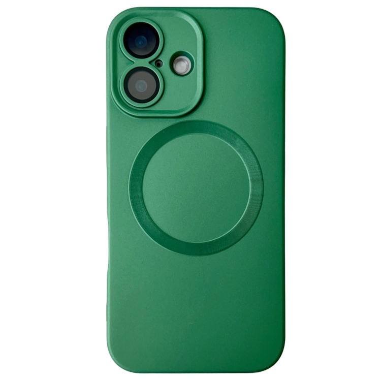 For iPhone 16 Metallic Paint CD Texture MagSafe TPU Phone Case(Green)