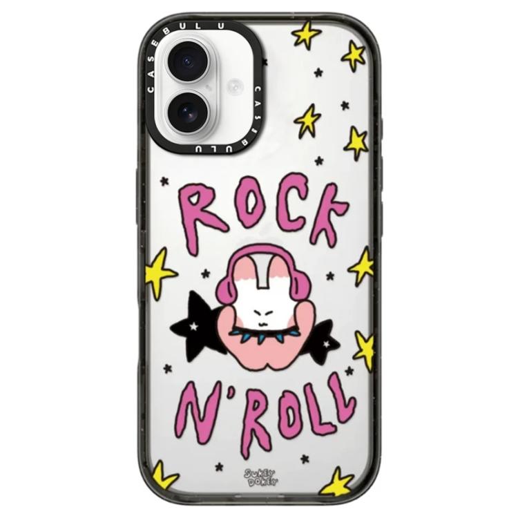 For iPhone 16 Mouse Series Transparent Acrylic Phone Case(Headset Bunny)