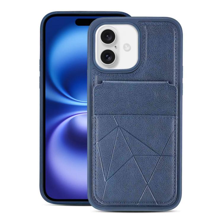 For iPhone 16 Multifunctional Vertical Flip Card Wallet Holder Vegan Leather Back Phone Case(Blue)