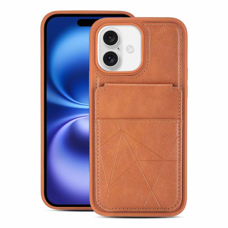 For iPhone 16 Multifunctional Vertical Flip Card Wallet Holder Vegan Leather Back Phone Case(Brown)