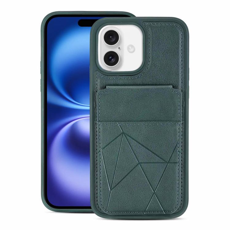 For iPhone 16 Multifunctional Vertical Flip Card Wallet Holder Vegan Leather Back Phone Case(Green)