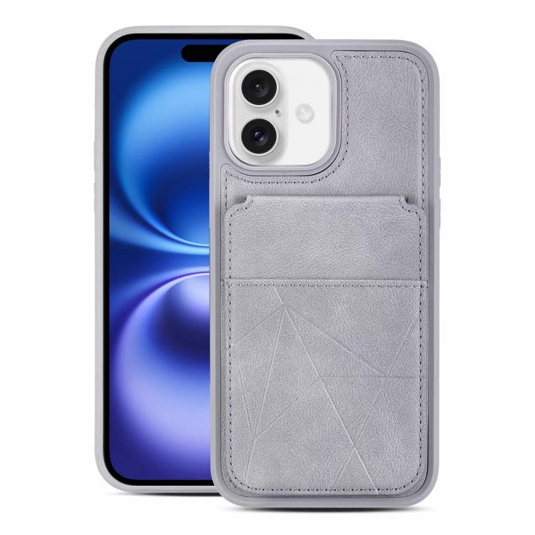 For iPhone 16 Multifunctional Vertical Flip Card Wallet Holder Vegan Leather Back Phone Case(Grey)