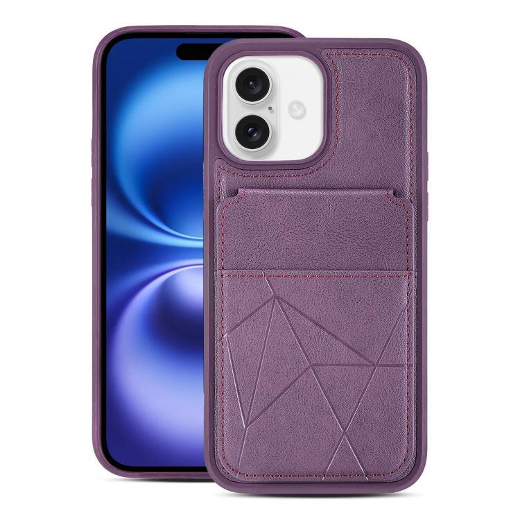 For iPhone 16 Multifunctional Vertical Flip Card Wallet Holder Vegan Leather Back Phone Case(Purple)