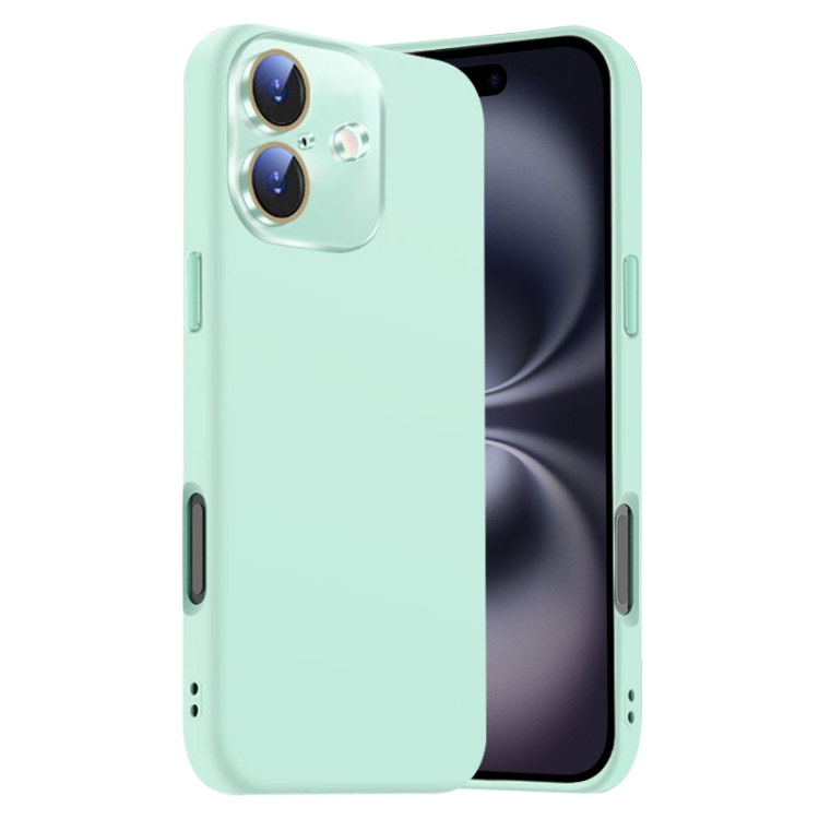 For iPhone 16 Nano Lens Cover Liquid Silicone Phone Case(Light Cyan)