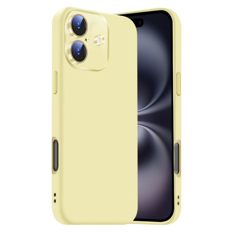 For iPhone 16 Nano Lens Cover Liquid Silicone Phone Case(Yellow)