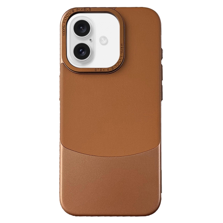 For iPhone 16 Napa Texture PC + Leather Phone Case(Brown)