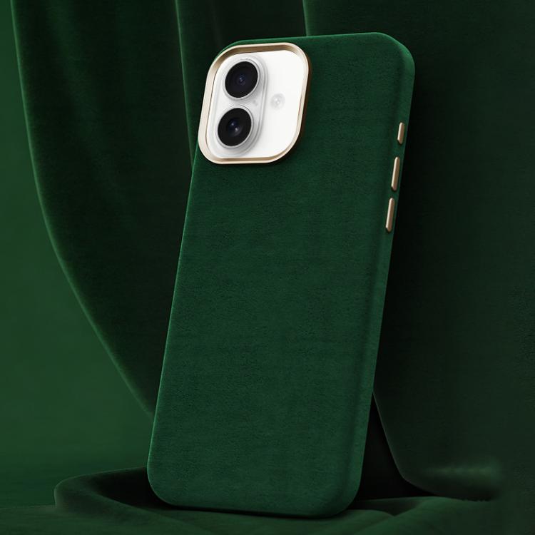 For iPhone 16 Ottilan Series Full Coverage Magnetic Microfiber Leather PC Phone Case(Dark Green)