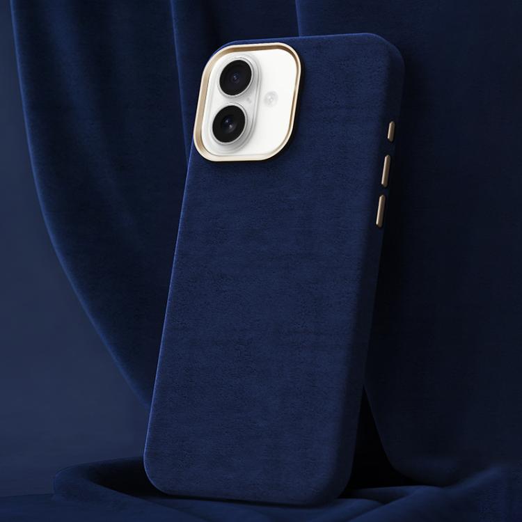 For iPhone 16 Ottilan Series Full Coverage Magnetic Microfiber Leather PC Phone Case(Navy Blue)