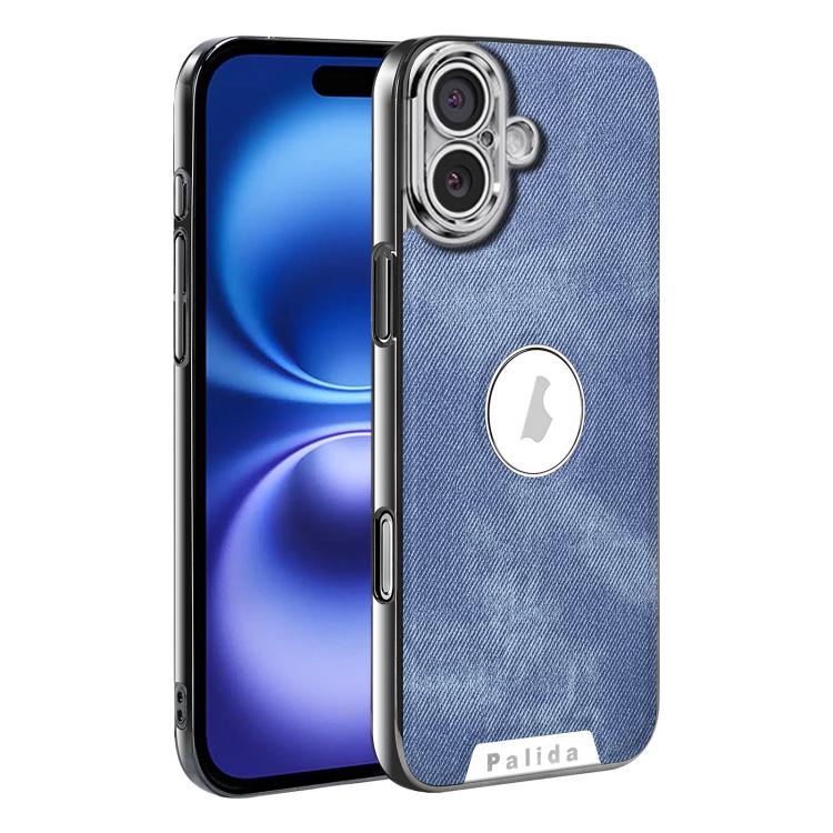 For iPhone 16 Palida Y13 Mecha Denim Texture Full Coverage Phone Case(Light Blue)