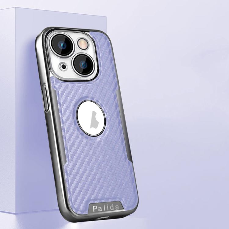 For iPhone 16 Palida Y7 Electroplated Carbon Fiber Texture Lens Film Phone Case(Purple)
