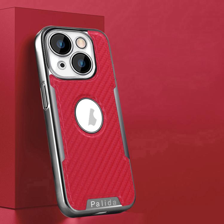 For iPhone 16 Palida Y7 Electroplated Carbon Fiber Texture Lens Film Phone Case(Red)