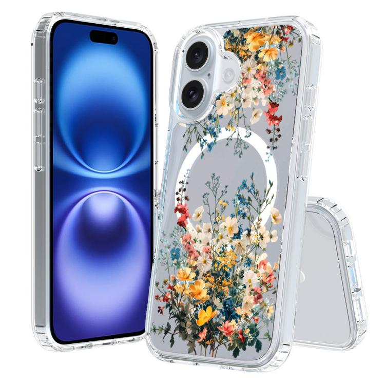 For iPhone 16 Pattern Printing TPU + PC Magnetic Shockproof Phone Case(Bouquet 039)