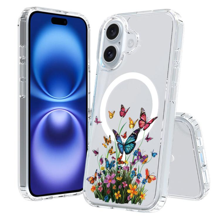 For iPhone 16 Pattern Printing TPU + PC Magnetic Shockproof Phone Case(Butterfly 018)
