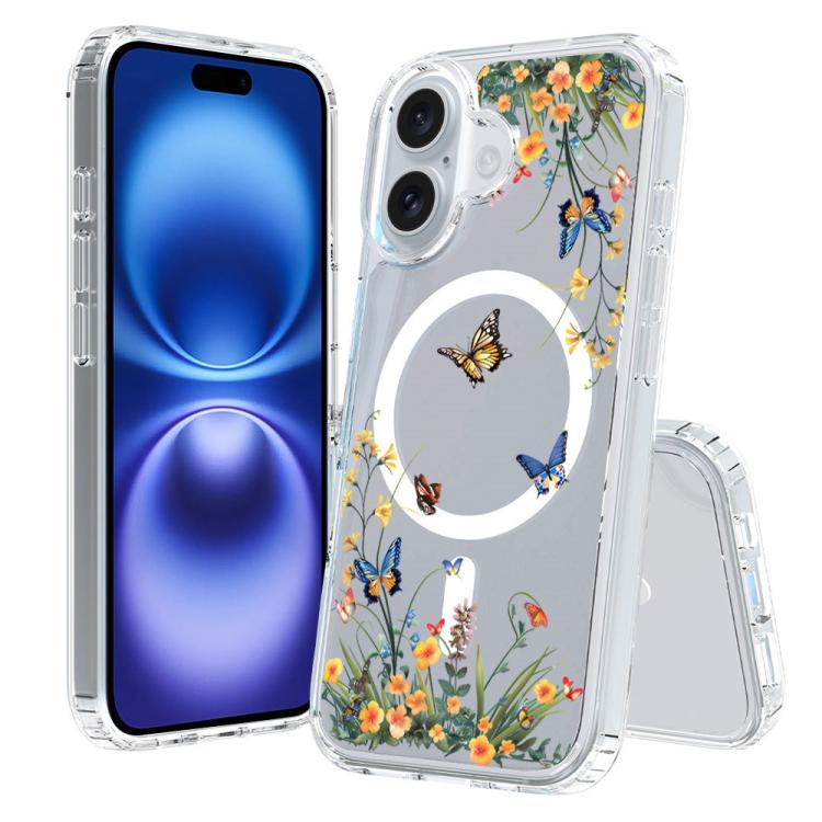 For iPhone 16 Pattern Printing TPU + PC Magnetic Shockproof Phone Case(Butterfly 040)