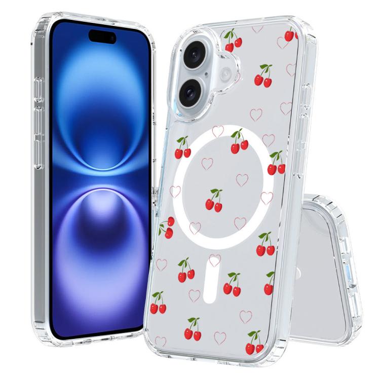 For iPhone 16 Pattern Printing TPU + PC Magnetic Shockproof Phone Case(Cherry 025)