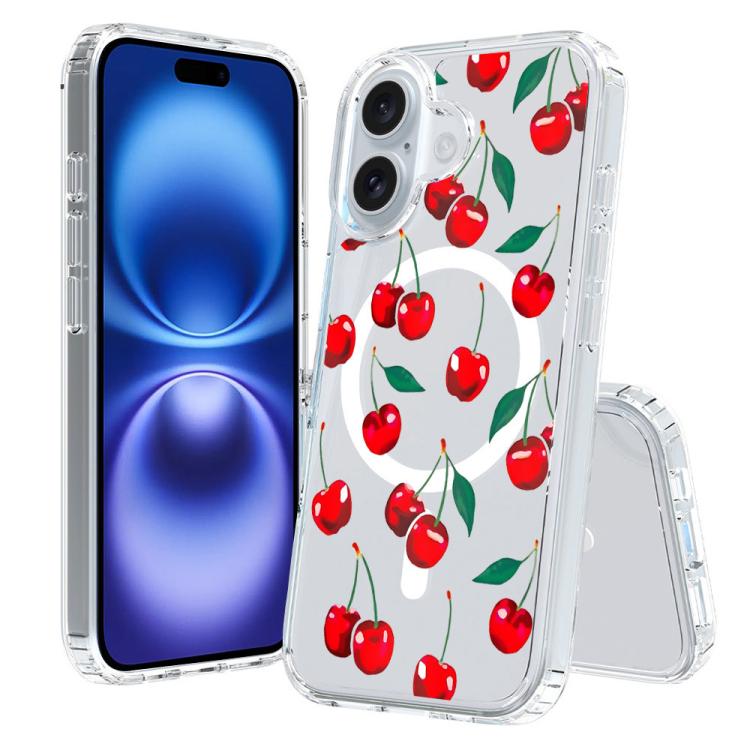 For iPhone 16 Pattern Printing TPU + PC Magnetic Shockproof Phone Case(Cherry 030)