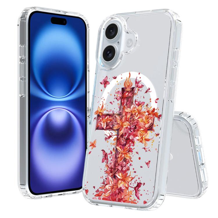For iPhone 16 Pattern Printing TPU + PC Magnetic Shockproof Phone Case(Cross 017)