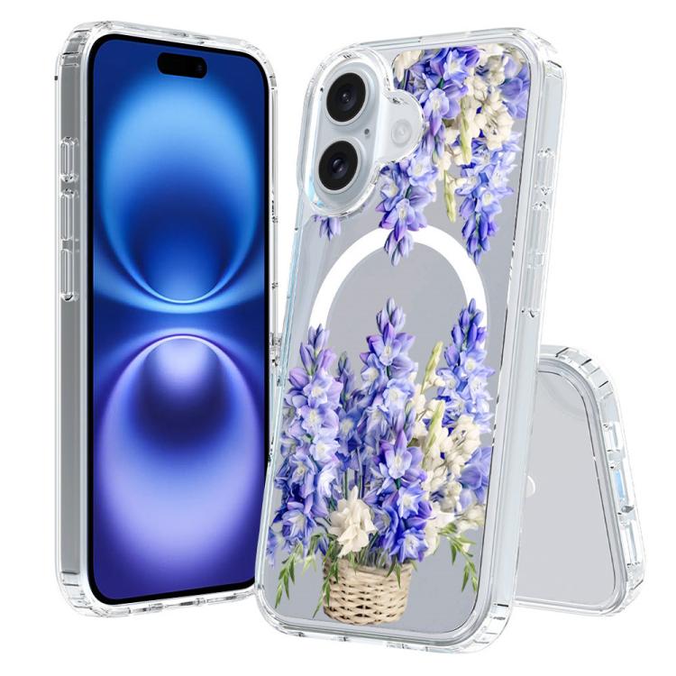 For iPhone 16 Pattern Printing TPU + PC Magnetic Shockproof Phone Case(Flower Basket 037)