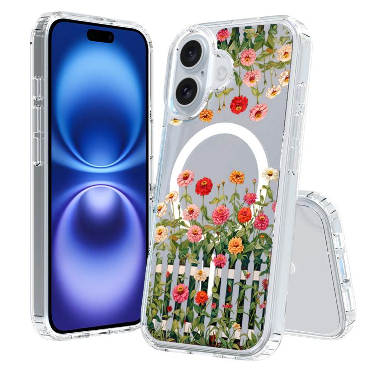 For iPhone 16 Pattern Printing TPU + PC Magnetic Shockproof Phone Case(Garden 032)
