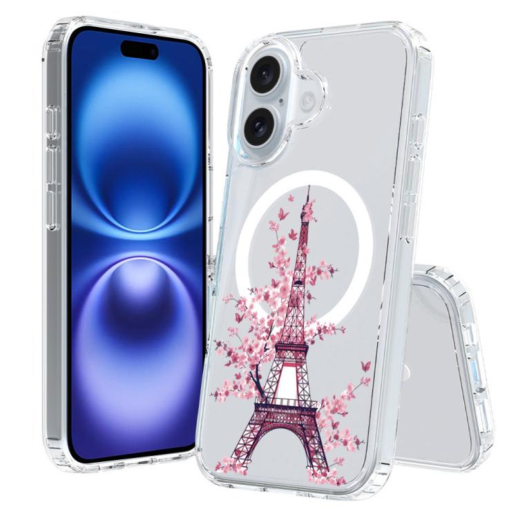 For iPhone 16 Pattern Printing TPU + PC Magnetic Shockproof Phone Case(Iron Tower 011)