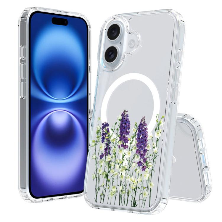 For iPhone 16 Pattern Printing TPU + PC Magnetic Shockproof Phone Case(Lavender 015)