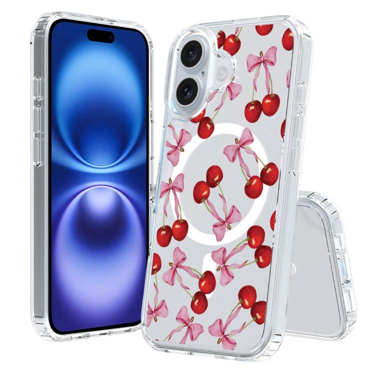 For iPhone 16 Pattern Printing TPU + PC Magnetic Shockproof Phone Case(Pink Red 021)