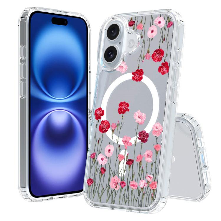 For iPhone 16 Pattern Printing TPU + PC Magnetic Shockproof Phone Case(Pink Red 031)