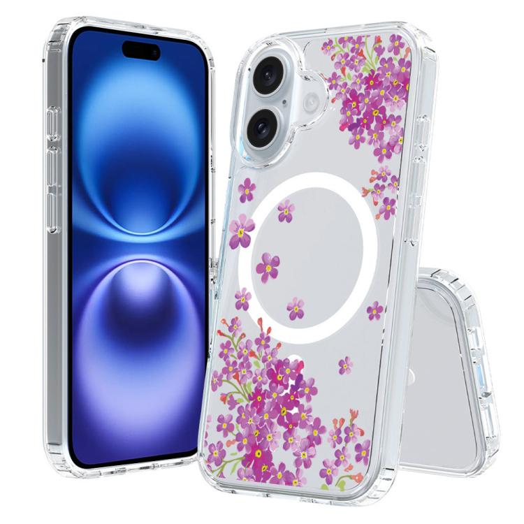 For iPhone 16 Pattern Printing TPU + PC Magnetic Shockproof Phone Case(Purple Flower 019)