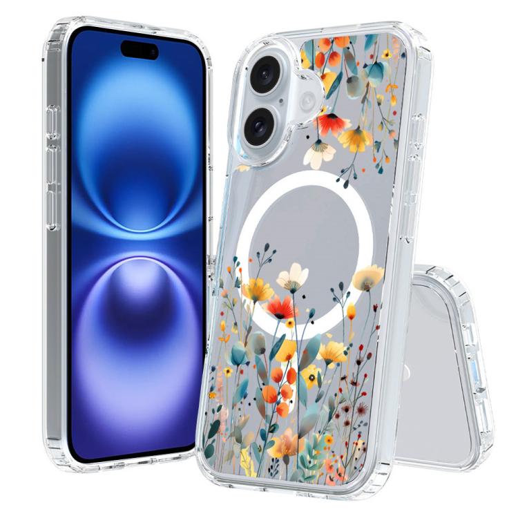 For iPhone 16 Pattern Printing TPU + PC Magnetic Shockproof Phone Case(Yellow Flower 036)