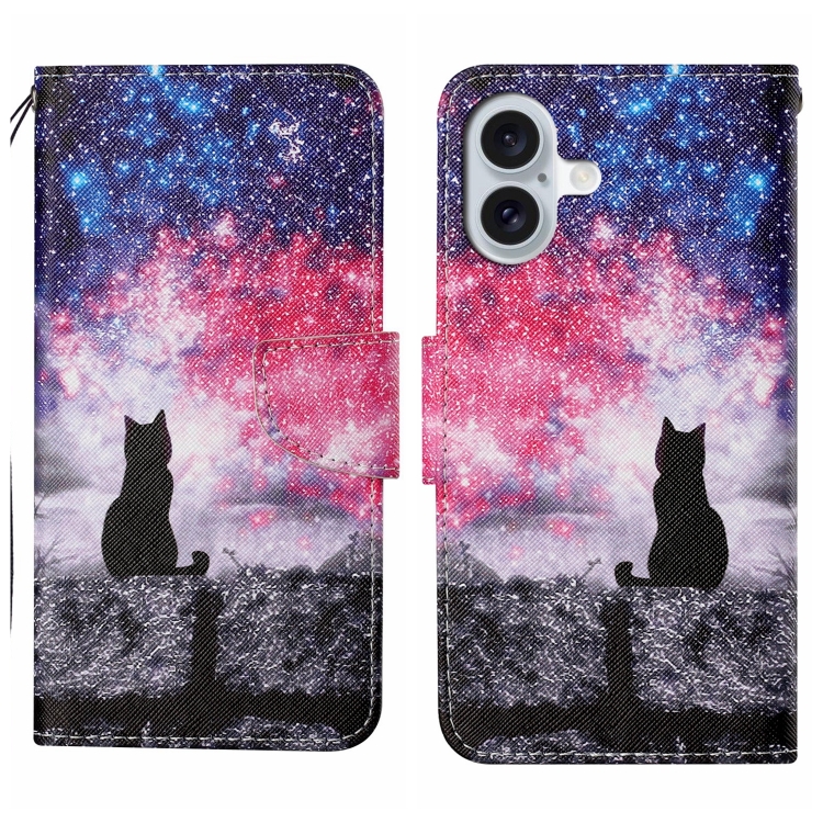 For iPhone 16 Plus 3D Colored Drawing Flip Leather Phone Case(Star Cat)