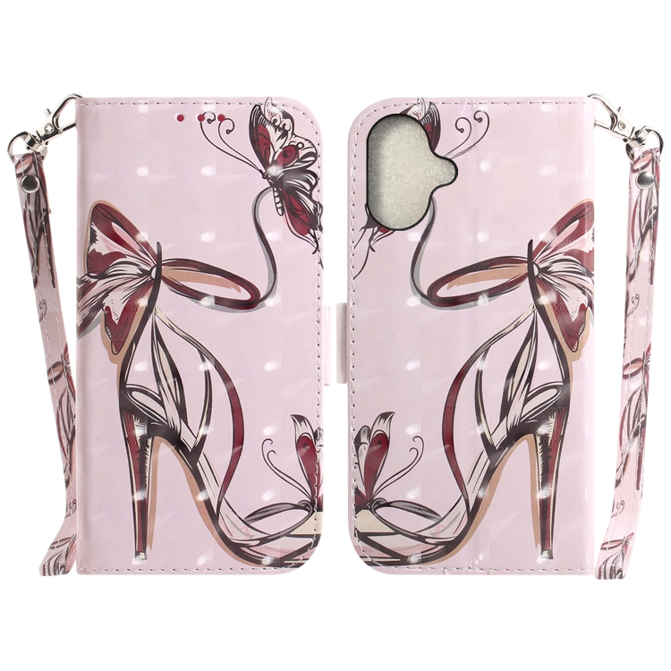 For iPhone 16 Plus 3D Colored Horizontal Flip Leather Phone Case(Butterfly High-heeled)