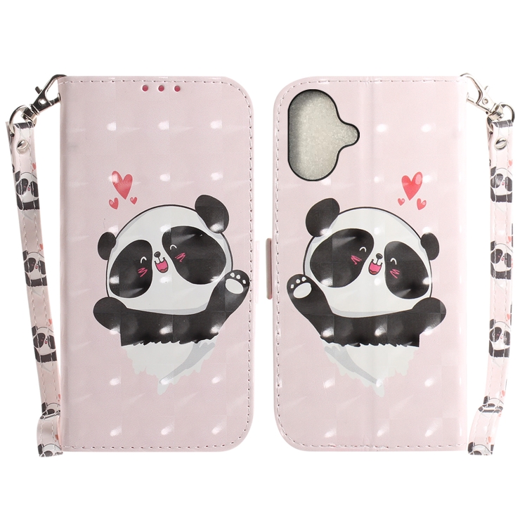 For iPhone 16 Plus 3D Colored Horizontal Flip Leather Phone Case(Heart Panda)