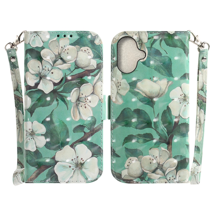 For iPhone 16 Plus 3D Colored Horizontal Flip Leather Phone Case(Watercolor Flower)