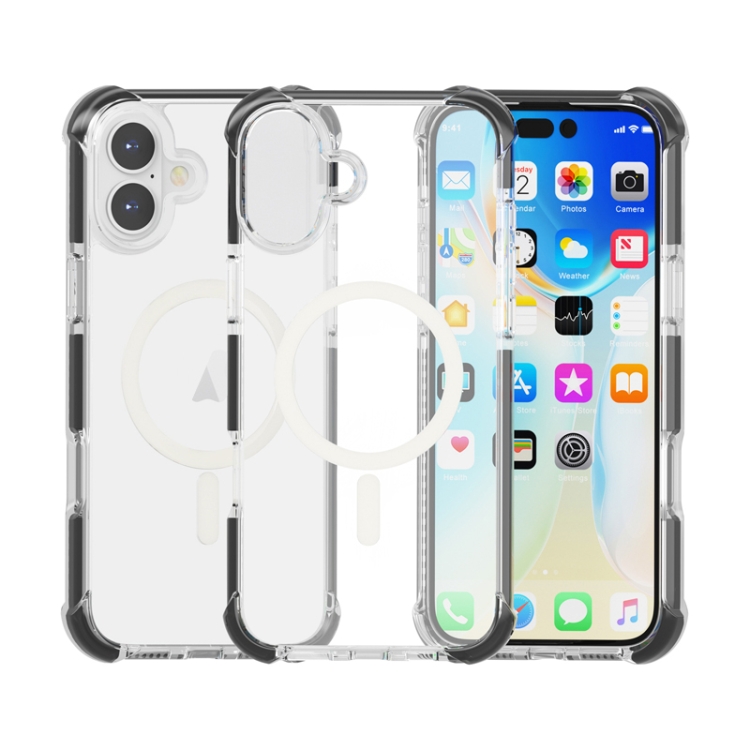 For iPhone 16 Plus Acrylic Magsafe Magnetic Shockproof Phone Case(Transparent Black)