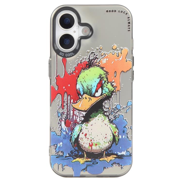 For iPhone 16 Plus Animal Pattern Oil Painting Series PC + TPU Phone Case(Angry Duck)