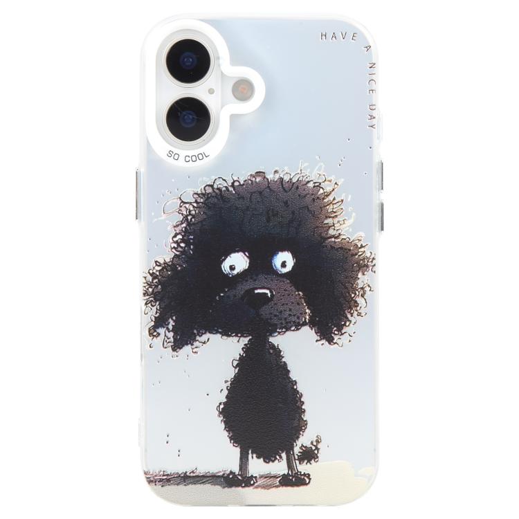 For iPhone 16 Plus Animal Pattern Oil Painting Series PC + TPU Phone Case(Black Dog)