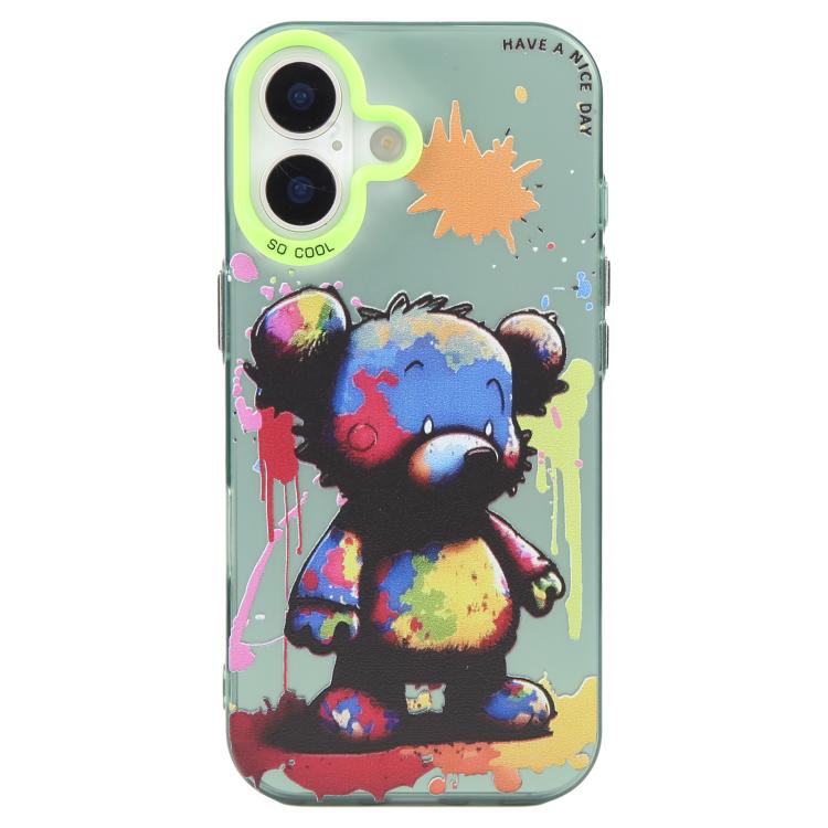 For iPhone 16 Plus Animal Pattern Oil Painting Series PC + TPU Phone Case(Colorful Bear)