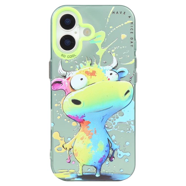 For iPhone 16 Plus Animal Pattern Oil Painting Series PC + TPU Phone Case(Colorful Cattle)