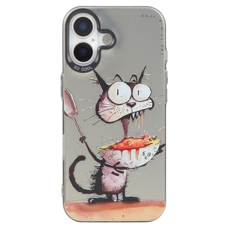 For iPhone 16 Plus Animal Pattern Oil Painting Series PC + TPU Phone Case(Eating Rat)
