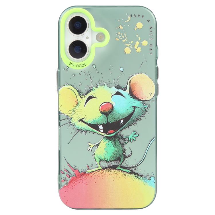 For iPhone 16 Plus Animal Pattern Oil Painting Series PC + TPU Phone Case(Happy Mouse)