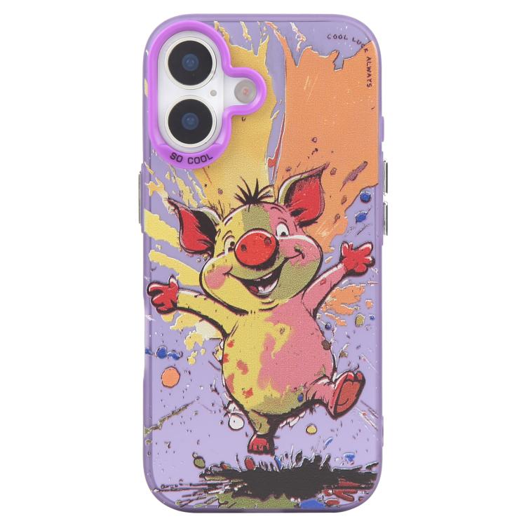 For iPhone 16 Plus Animal Pattern Oil Painting Series PC + TPU Phone Case(Happy Pig)