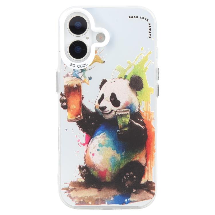 For iPhone 16 Plus Animal Pattern Oil Painting Series PC + TPU Phone Case(Panda)