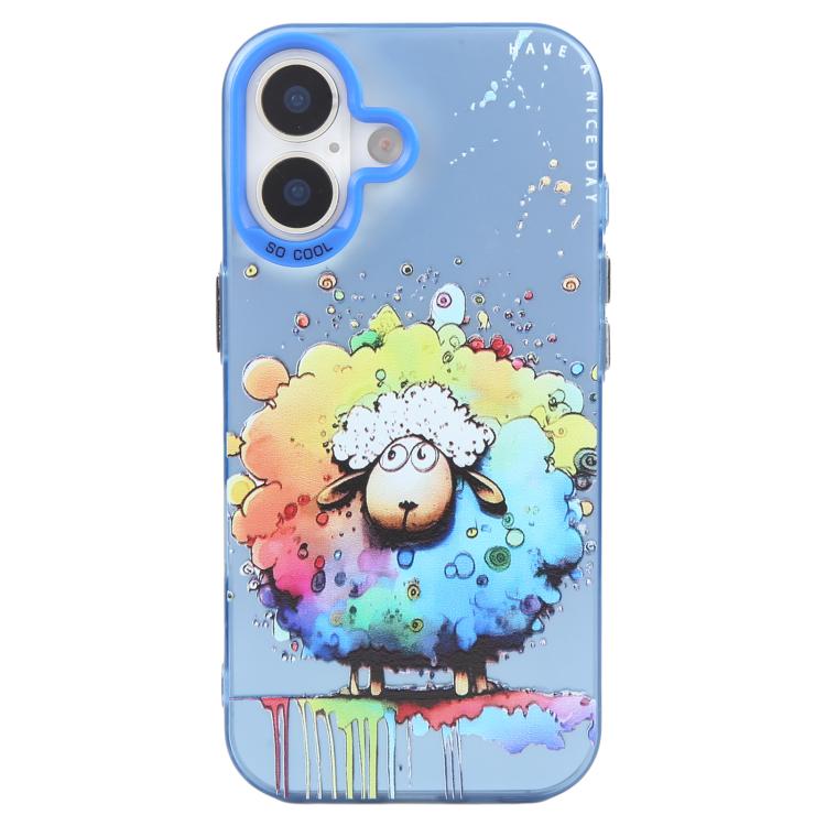 For iPhone 16 Plus Animal Pattern Oil Painting Series PC + TPU Phone Case(Sheep)