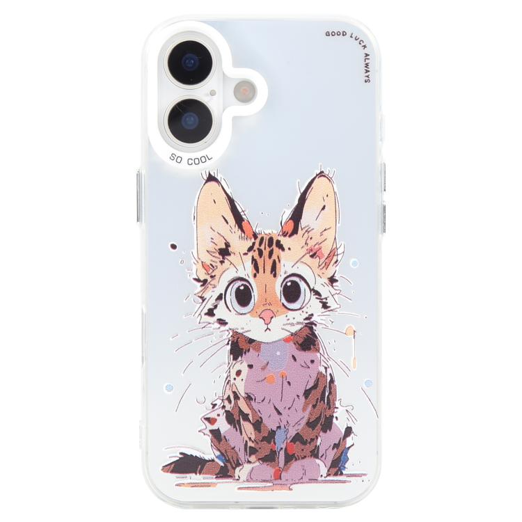 For iPhone 16 Plus Animal Pattern Oil Painting Series PC + TPU Phone Case(Stupid Cat)