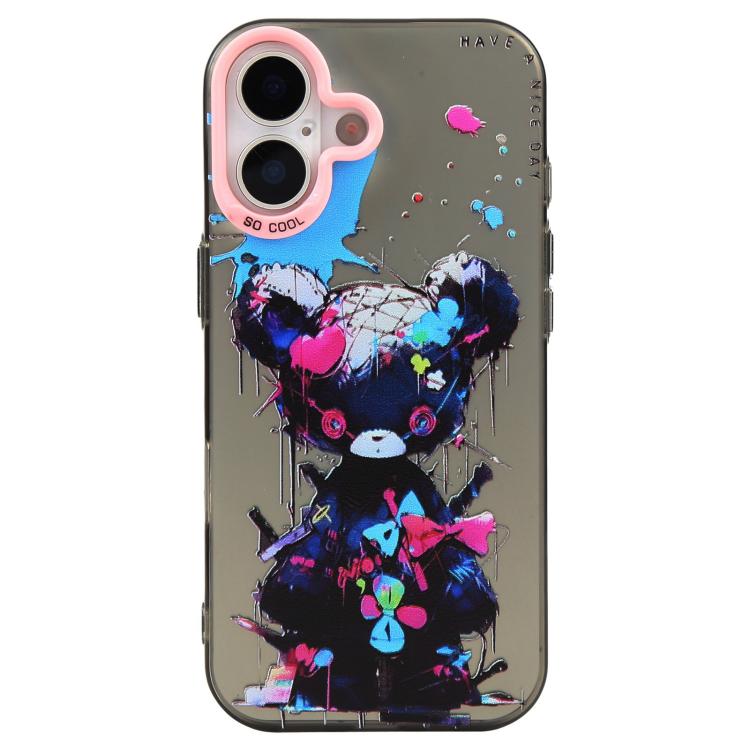 For iPhone 16 Plus Animal Pattern Oil Painting Series PC + TPU Phone Case(Tattered Bear)