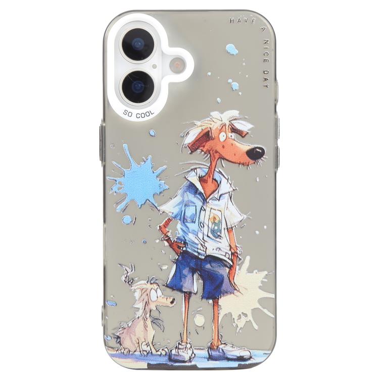 For iPhone 16 Plus Animal Pattern Oil Painting Series PC + TPU Phone Case(Wolf)
