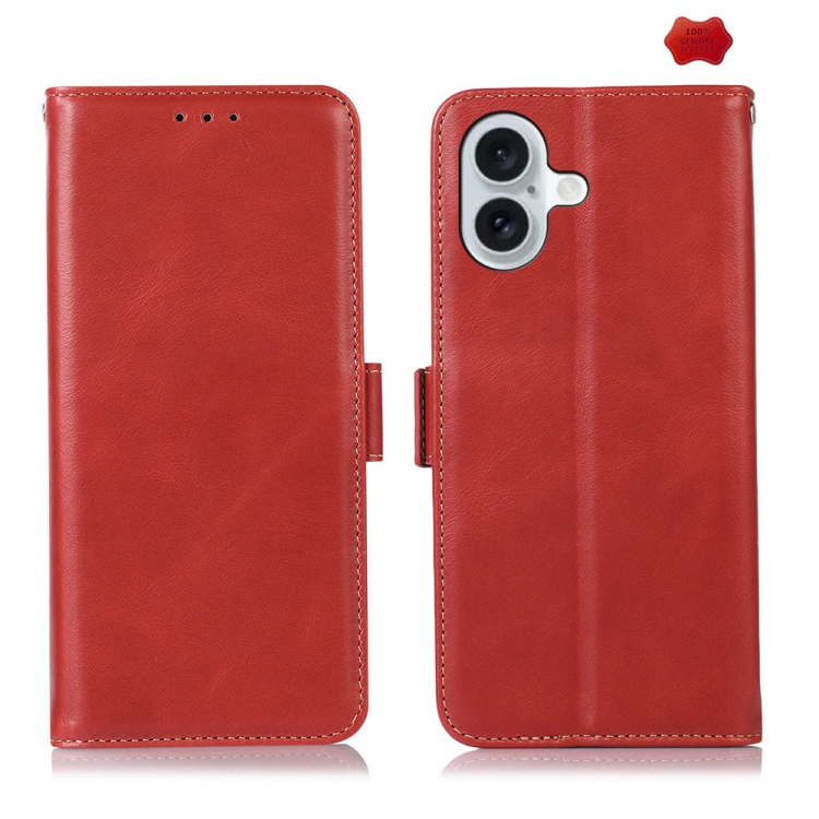 For iPhone 16 Plus Crazy Horse Top Layer Cowhide Leather Phone Case(Red)