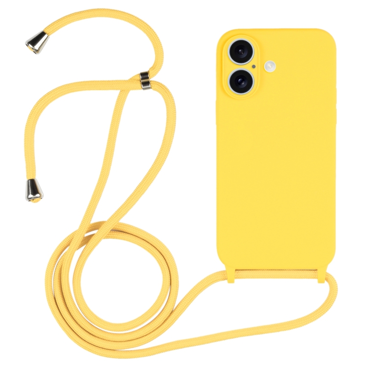 For iPhone 16 Plus Crossbody Lanyard Liquid Silicone Case(Yellow)