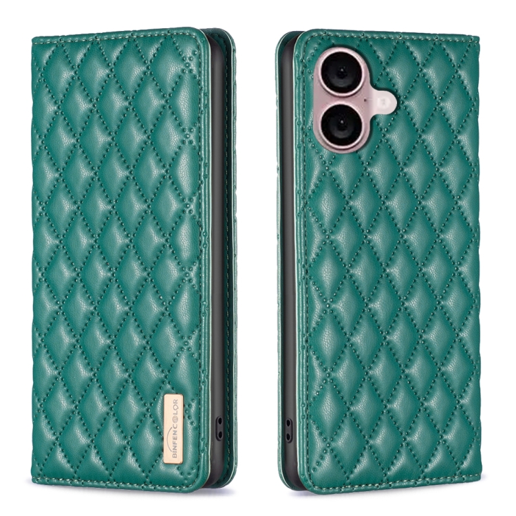 For iPhone 16 Plus Diamond Lattice Magnetic Leather Flip Phone Case(Green)